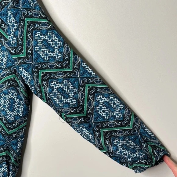 Ella Moss Green and Blue Button Down ¾ Sleeve Romper - Picture 7 of 13